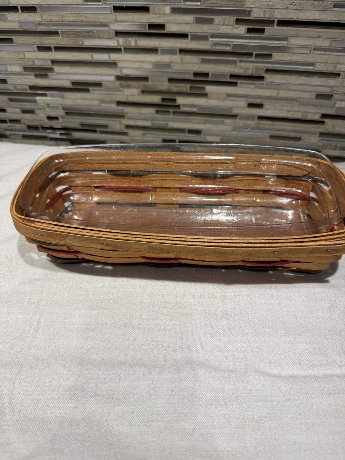 Longaberger 1992 Cracker Basket with Warming Brick -plastic Liner 11.5″ x 5″