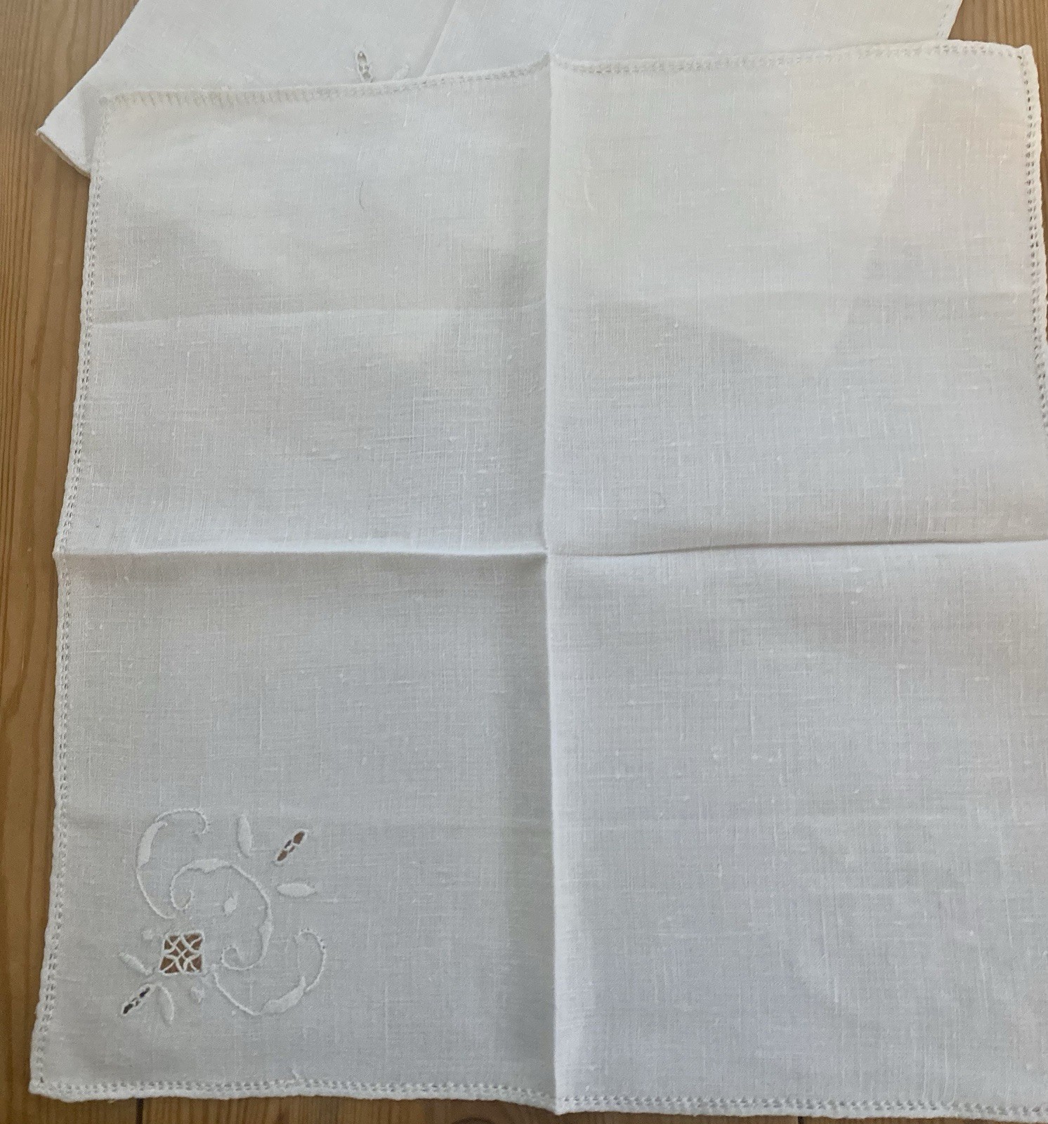 Vintage 36” X 36” Square Hand Embroidered Tablecloth White