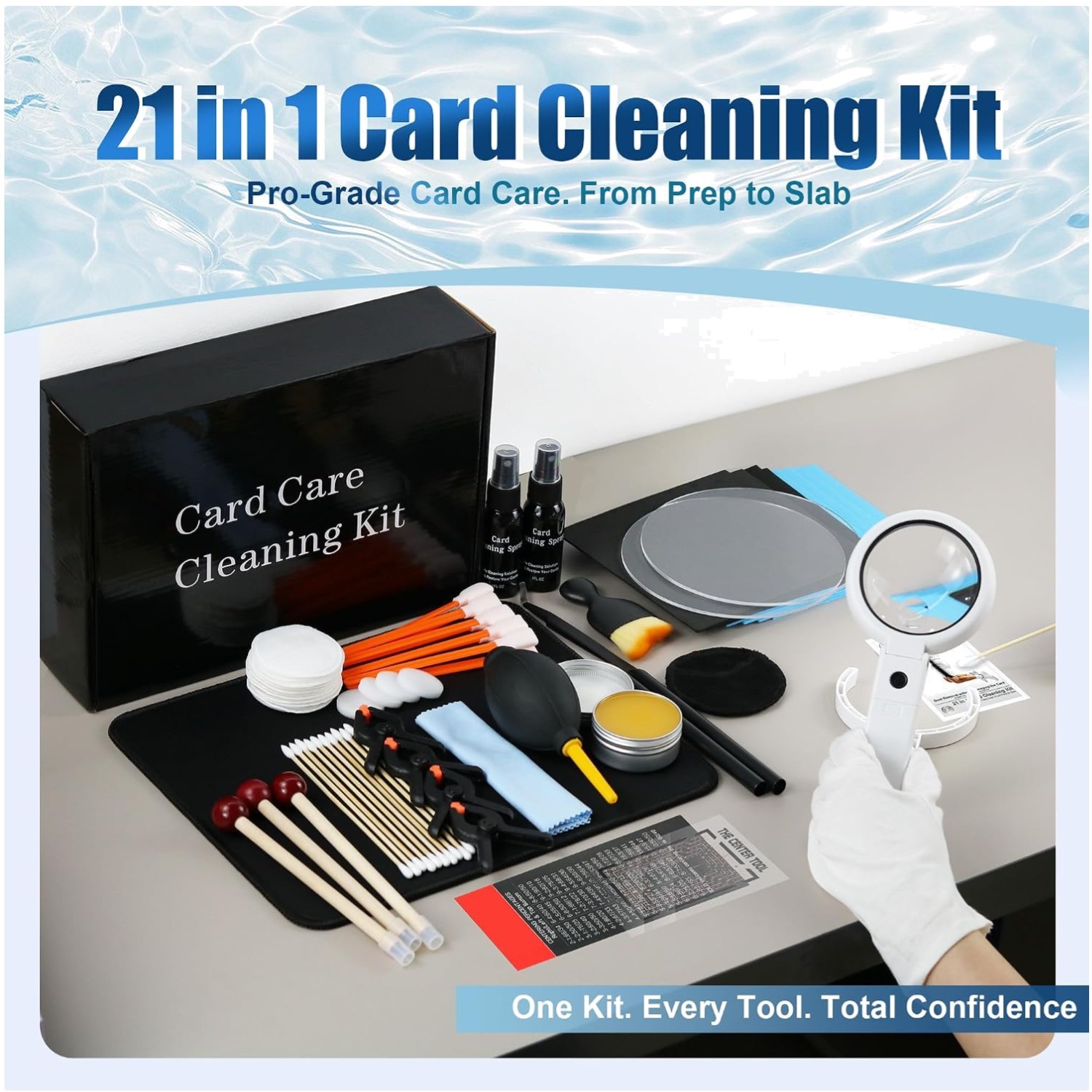 21-in-1 Trading Card Clean Kit with LED Glass
