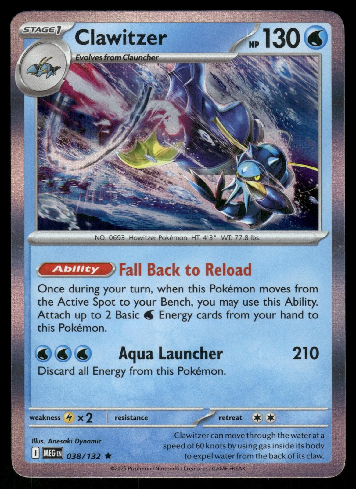 Clawitzer 038/132 Rare Mega Evolution Pokemon Holo NM