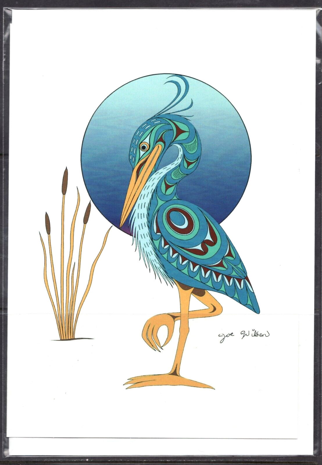 Mythical – BLUE HERON – by Coast Salish artist Joe Wilson – New 6″ x 9″ Art Card