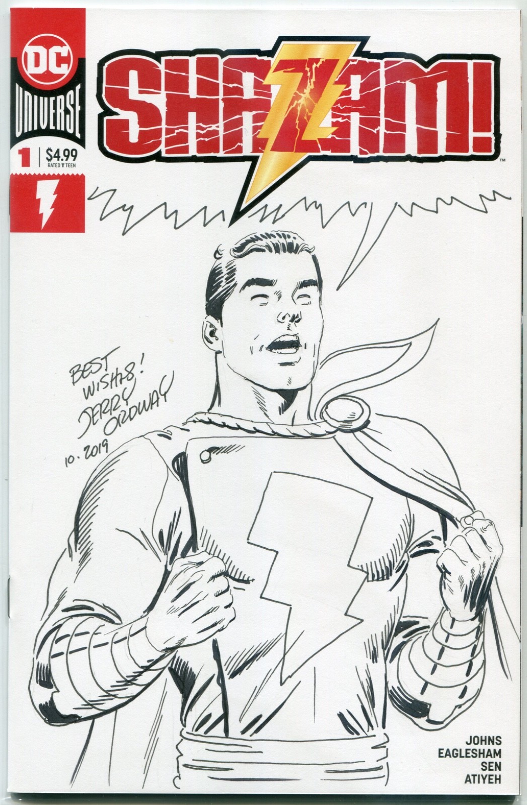 Shazam #1 blank cover variant with sketch by Jerry Ordway