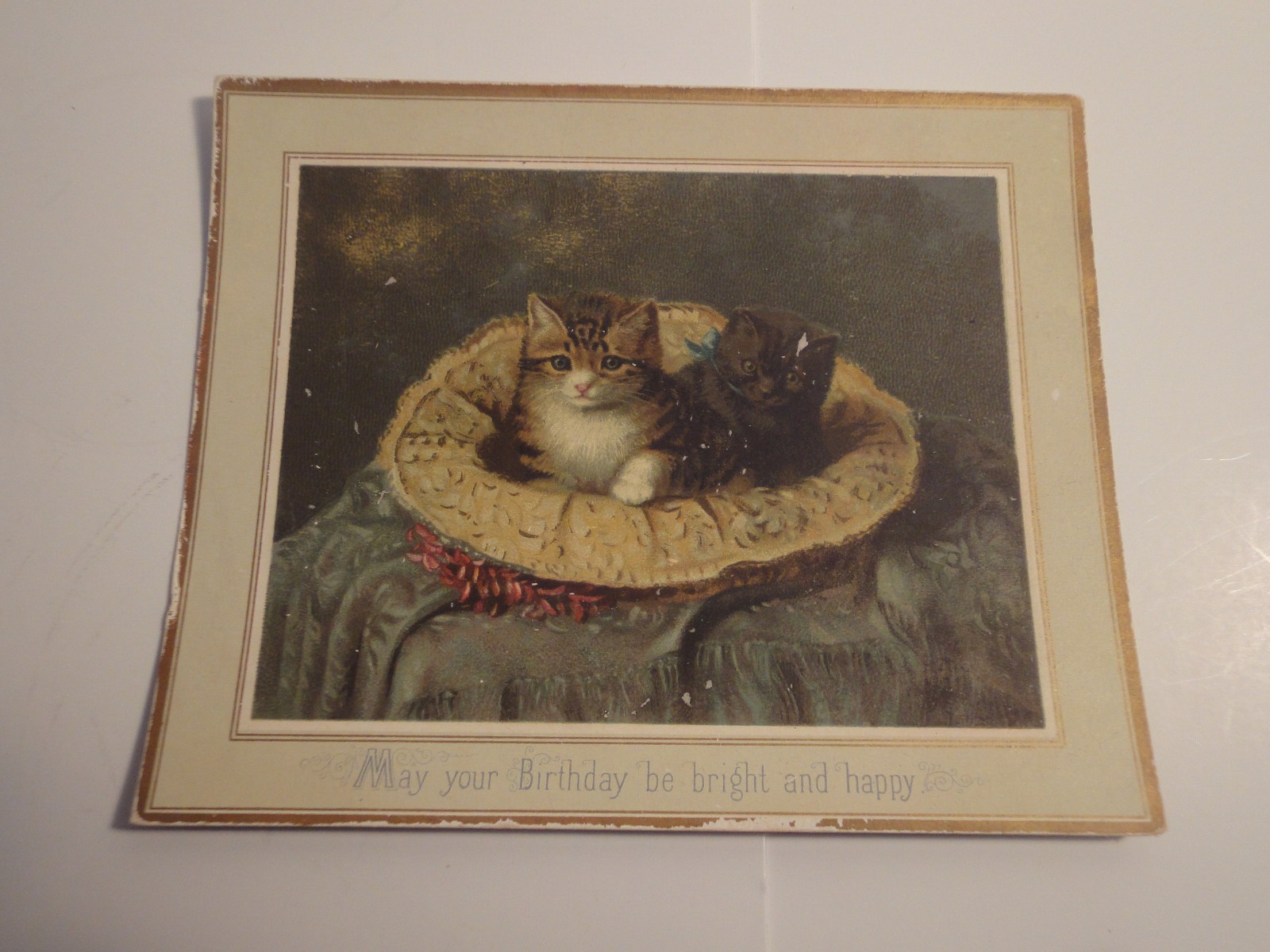 1881 Christmas Card Co. Young Girl with Flowers / Kitten’s Birthday Card 1884