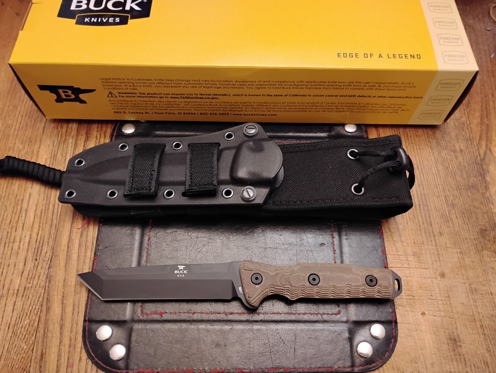 Buck Knives 893 Ground Combat Tanto 5160 Blade Micarta Handle Molly Sheath