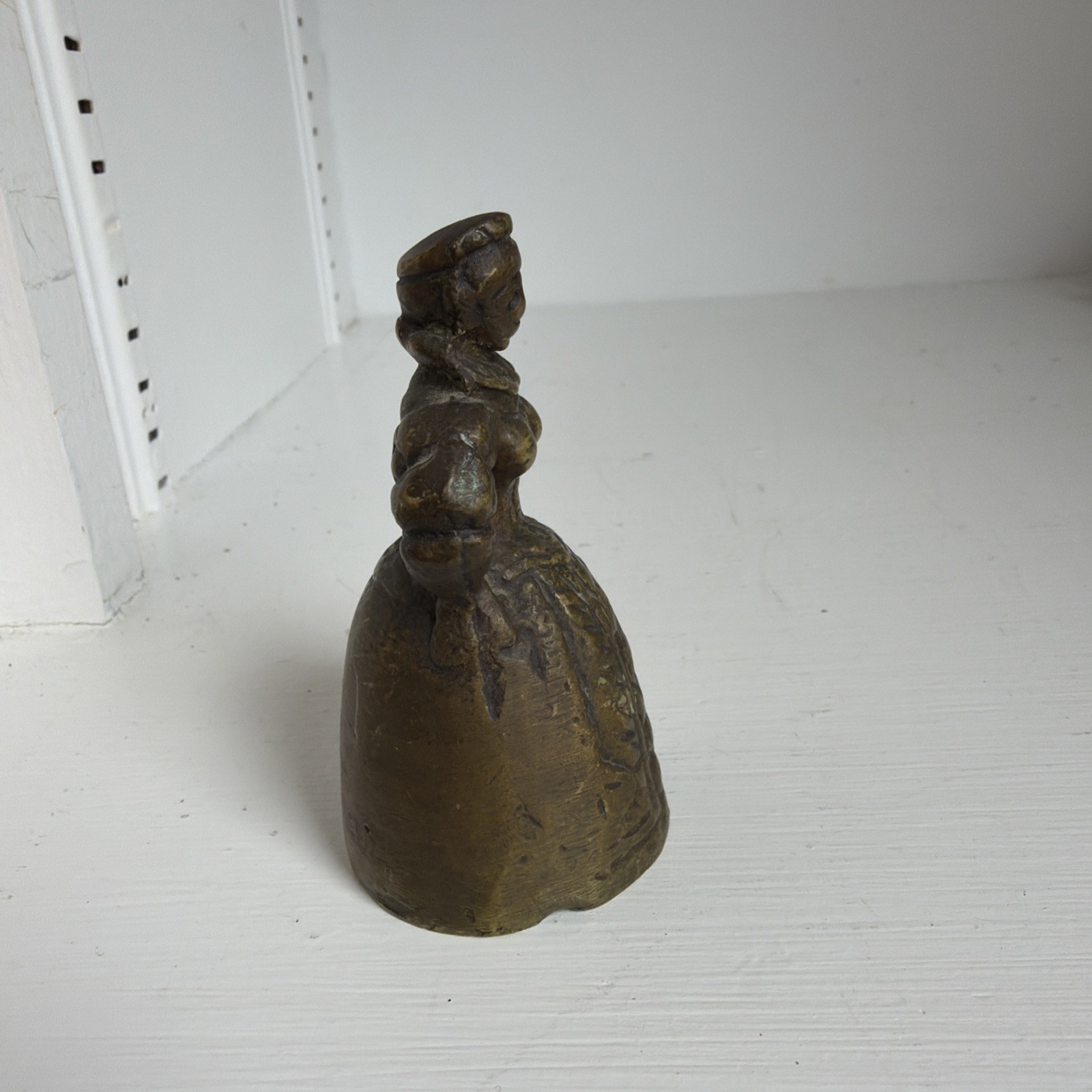 Vintage Solid Brass Elizabethan Lady Bell w/ Legs Clapper 3 1/4″ tall