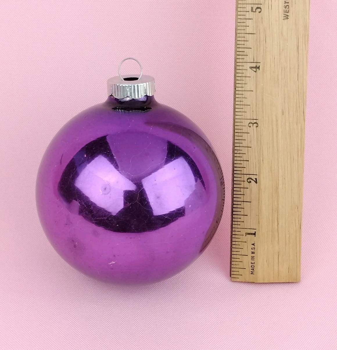 Vintage Solid Purple Shiny Brite Christmas Ornament Made In USA 3.25″ Single HTF