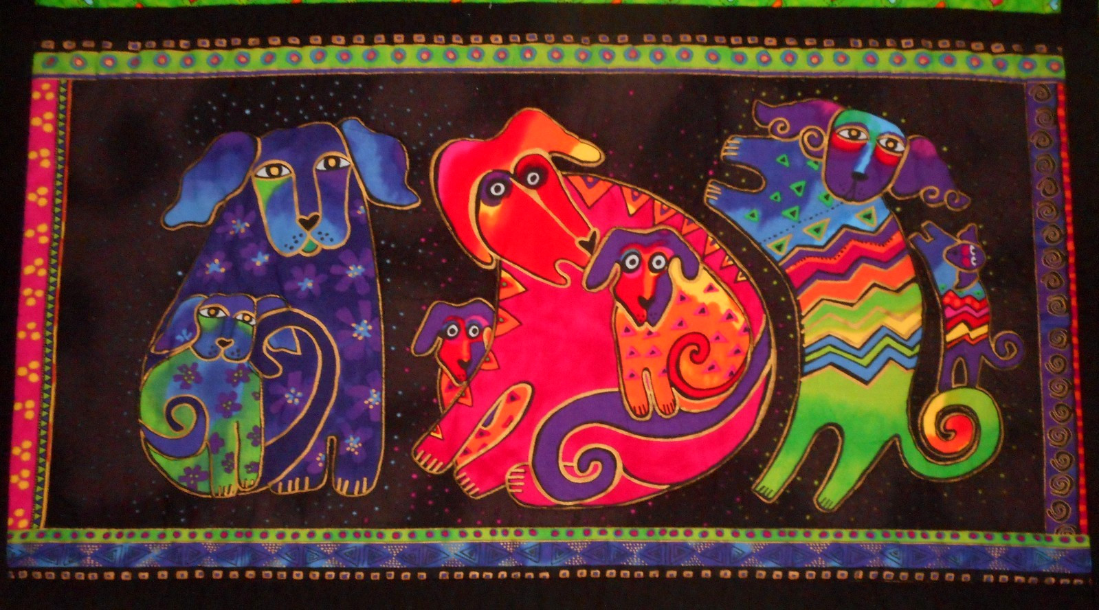 Laurel Burch Handmade Table Runner Dogs & Puppies Machine Quilted 27.5×17″
