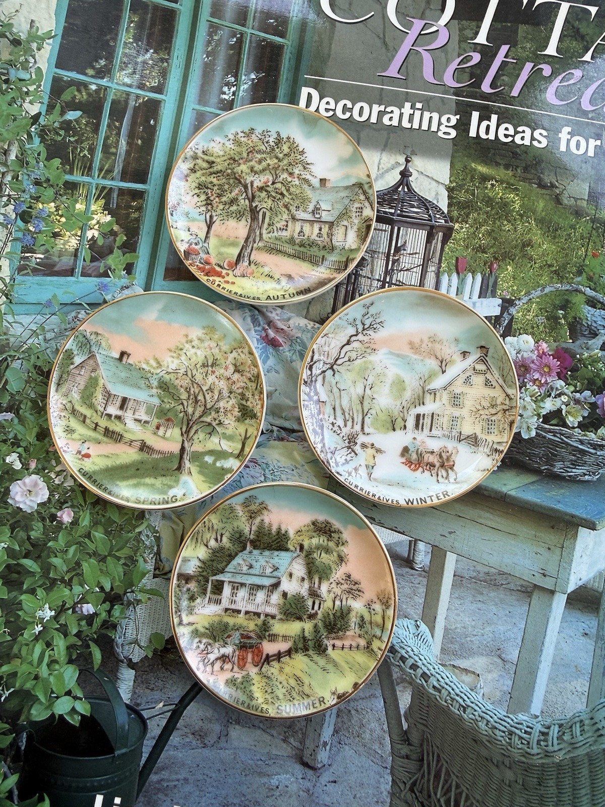 Vintag Set 4 Mini Plates Porcelain Pastel Colors Spring Summer Winter Fall Japan