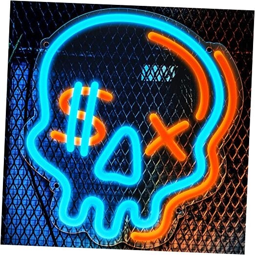 Halloween Neon Sign for Boys Room, Cool Skull Led Signs Kids Bedroom Decor, 6