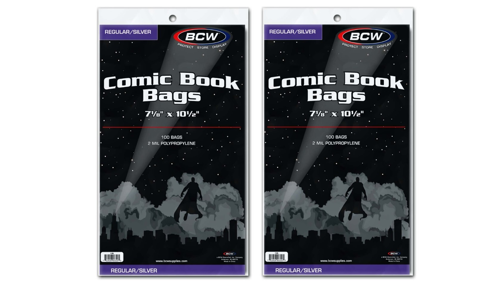 200 BCW REGULAR/SILVER COMIC BOOK BAGS 7 1/8″ X 10 1/2″ (2 PACKS)