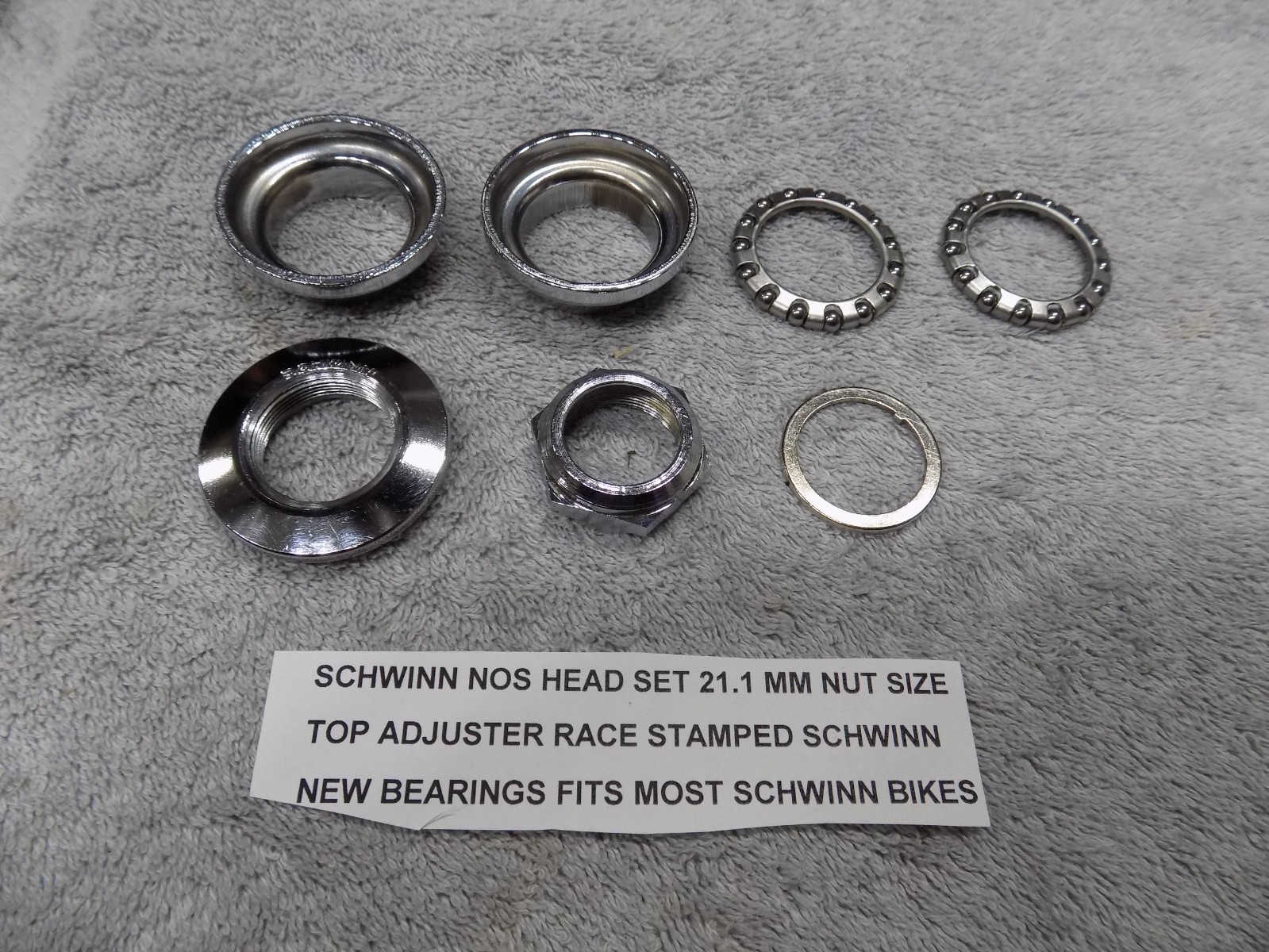SCHWINN NOS HEAD SET 21.1 MM NUT SCHWINN STAMPED ADJUSTER RACE 7 PIECES #402