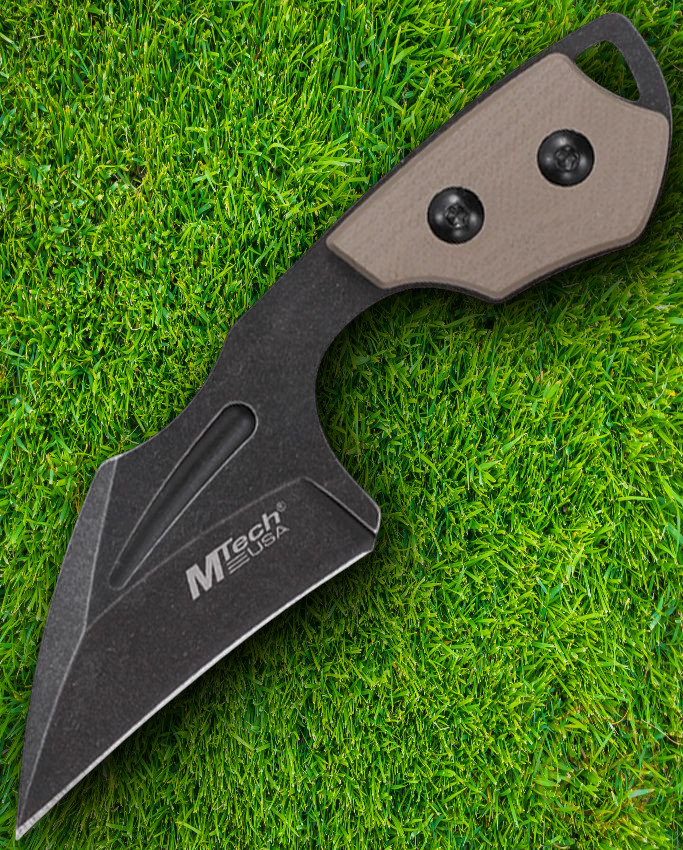 MTech Fixed Knife 3.25″ Black Full Tang 3Cr13 Steel Brown Blade Micarta Handle