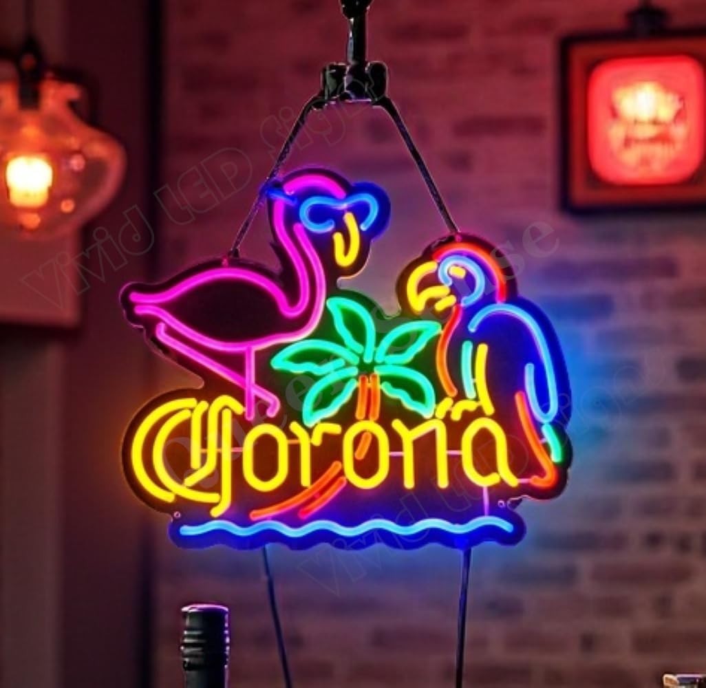 Corona Beer Flamingo Parrot Tree LED Neon Sign With Dimmer USB Powered Light