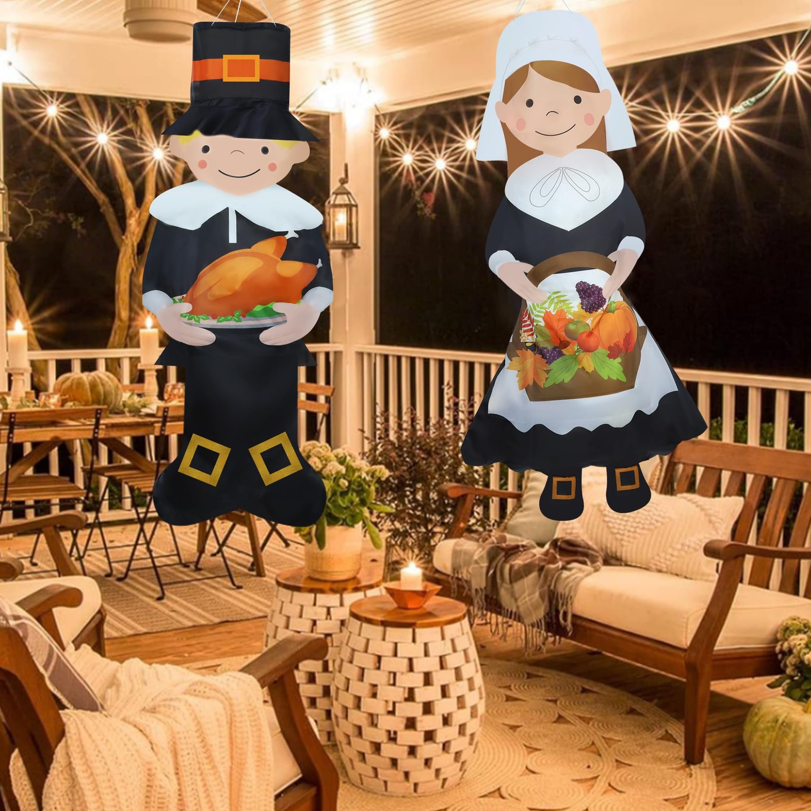 2PCS Fall Thanksgiving Windsocks 3.9 inches x inches, Multicolor