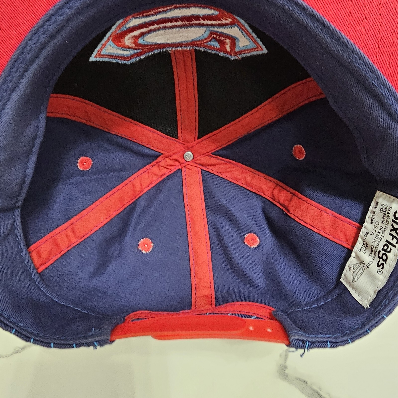 Superman Hat Cap DC Comics Six Flags Blue Hero Flat Brim Snapback Baseball Hat