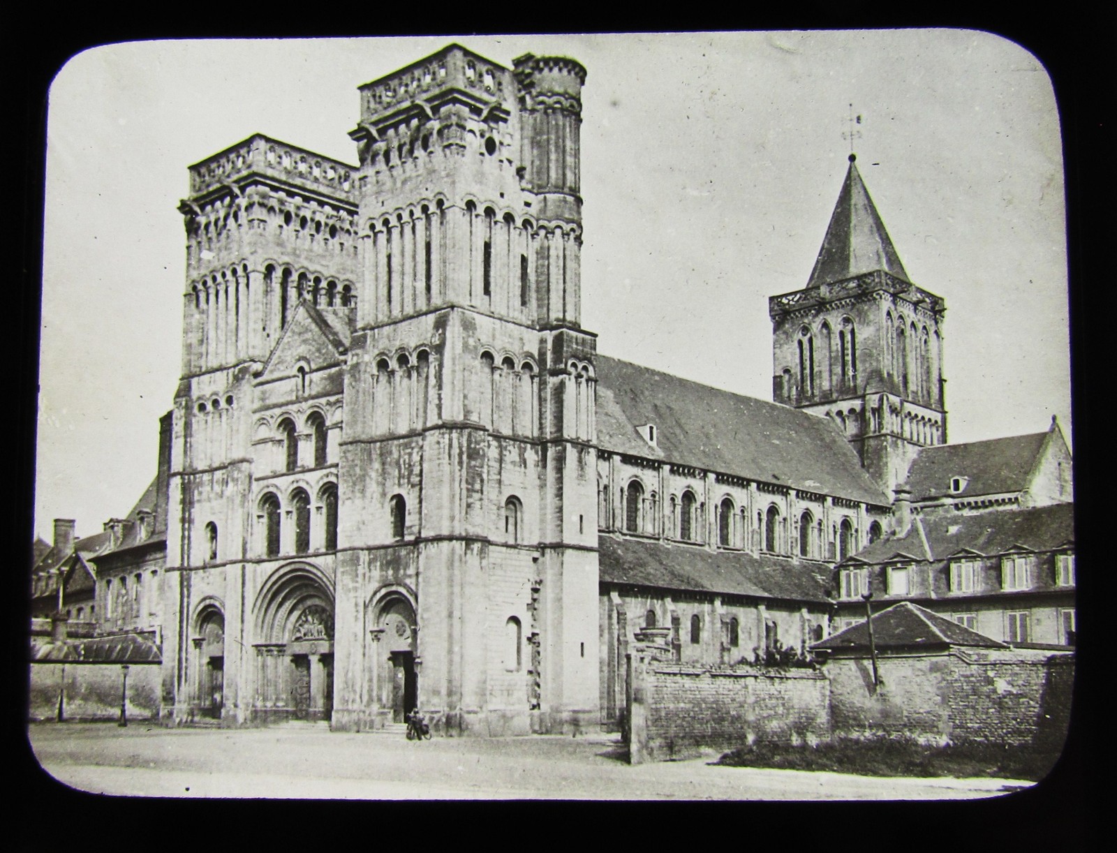 Glass Magic Lantern Slide ABBAYE AUX DAMES CAEN C1900 FRANCE