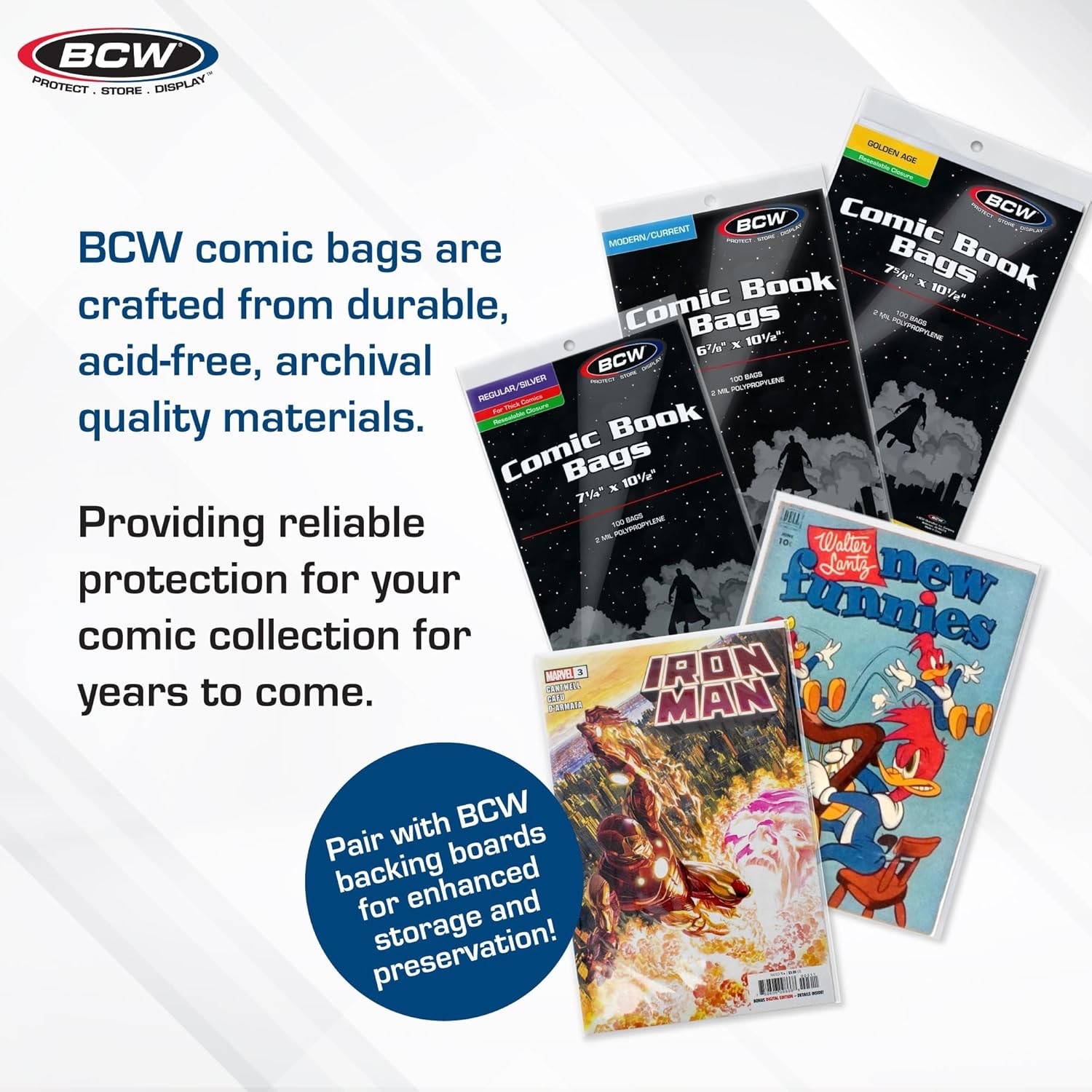 🔥(100-Pack) BCW Silver Age / Regular Size Resealable Comic Book Bags Acid Free