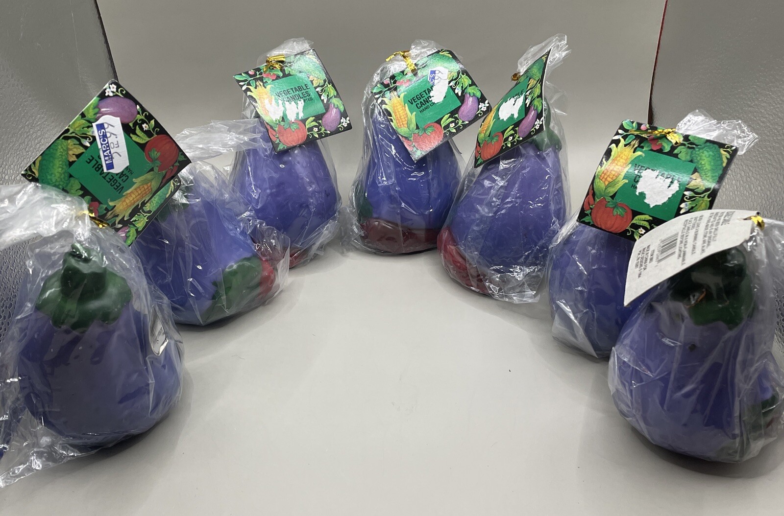 VTG Retro 90’s Handcrafted Decor EGGPLANT Vegetable Candles (7) 4” Purple