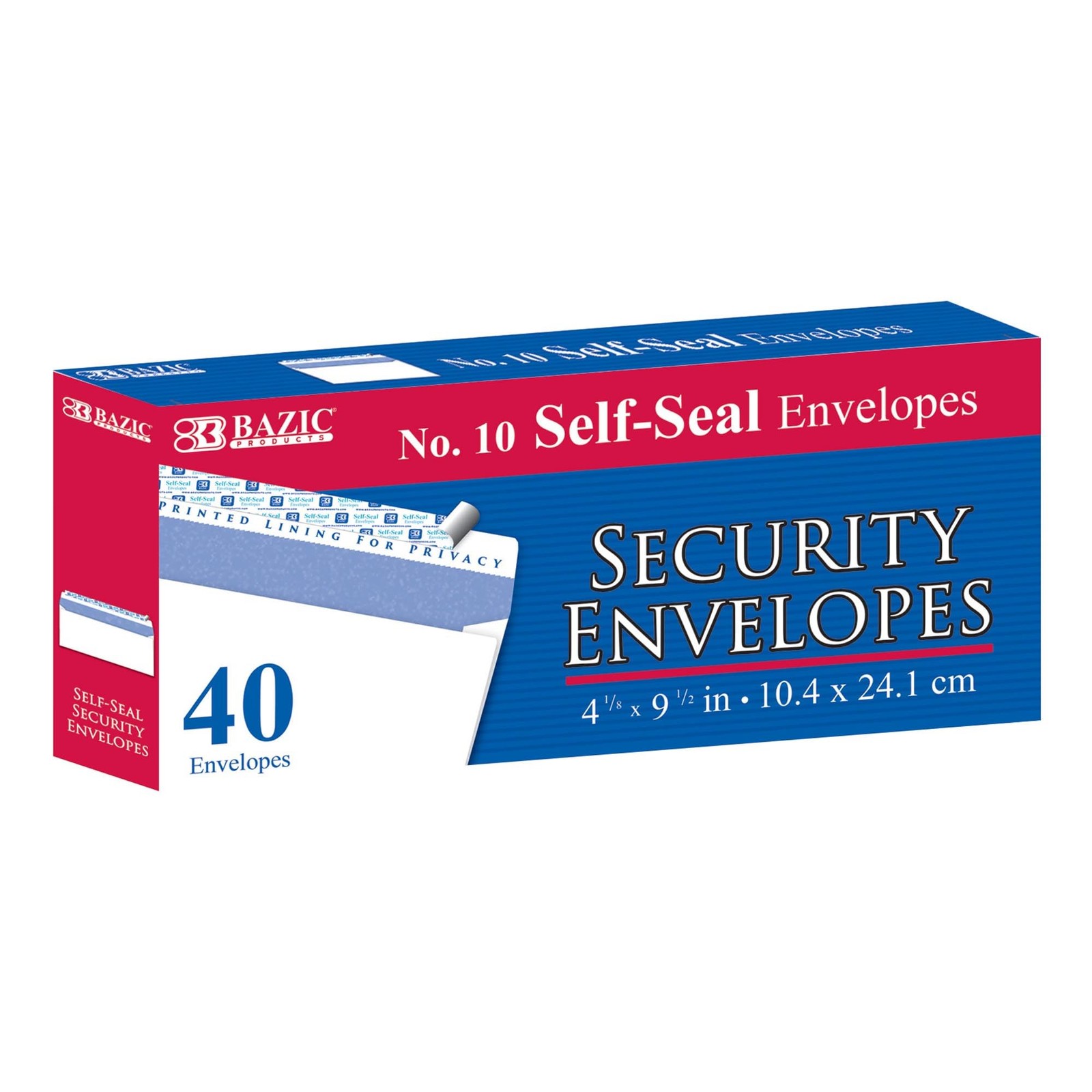 BAZIC Security Self Seal Envelope #10 4.125″ x 9.5″ Peel & Seal 40-Pack
