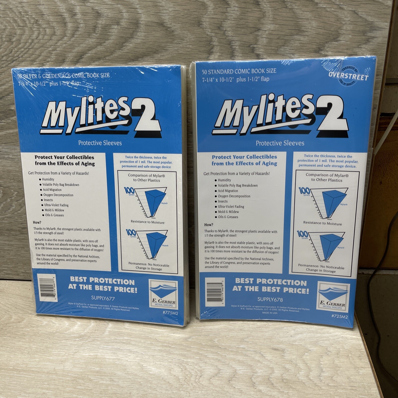 2 Pack – E. Gerber Mylites 2 Mylar Silver/Gold Age 50 Comic Bags # 775M2