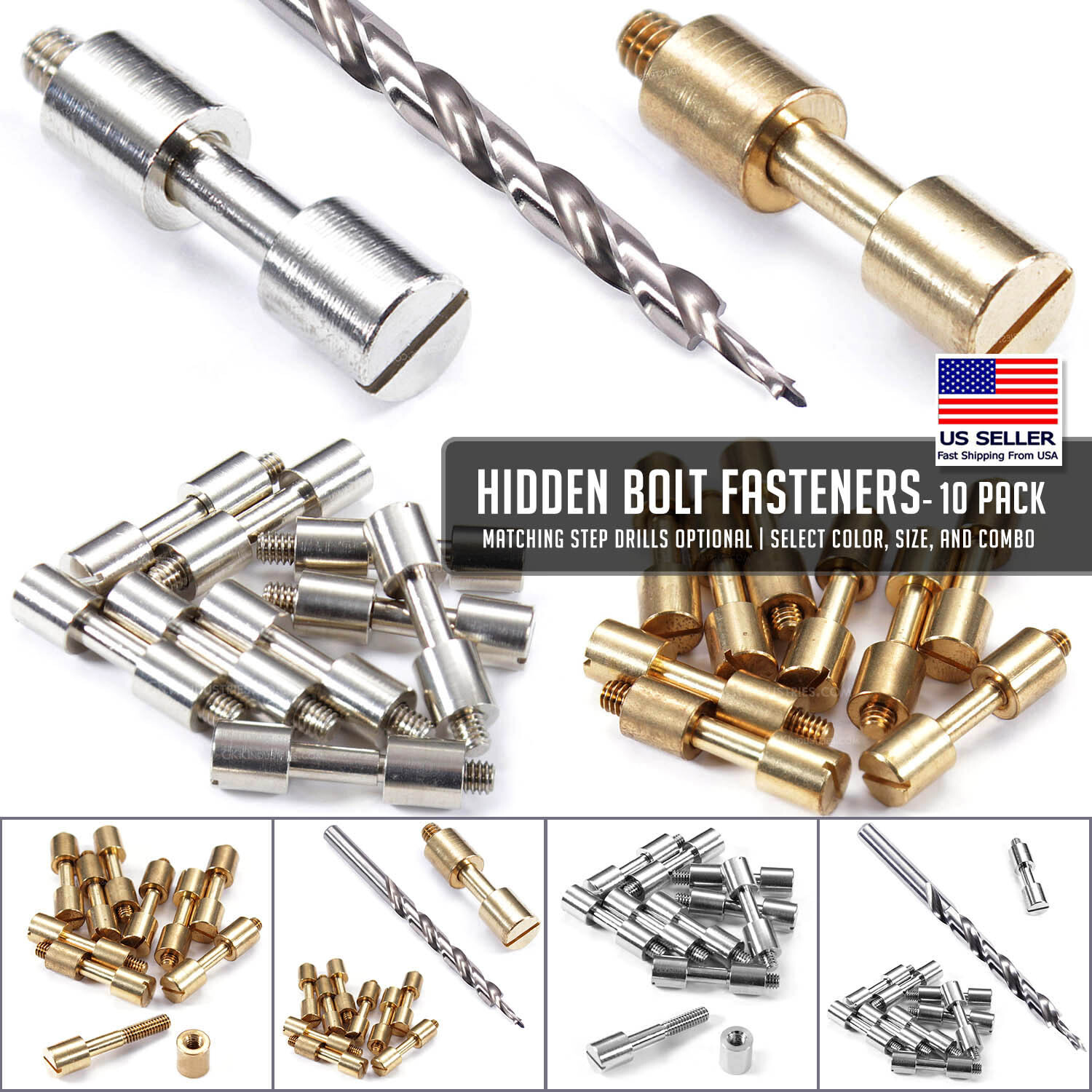 Hidden Bolt (10 Pack) – Matching Step Drills Optional – for DIY Knife Handles