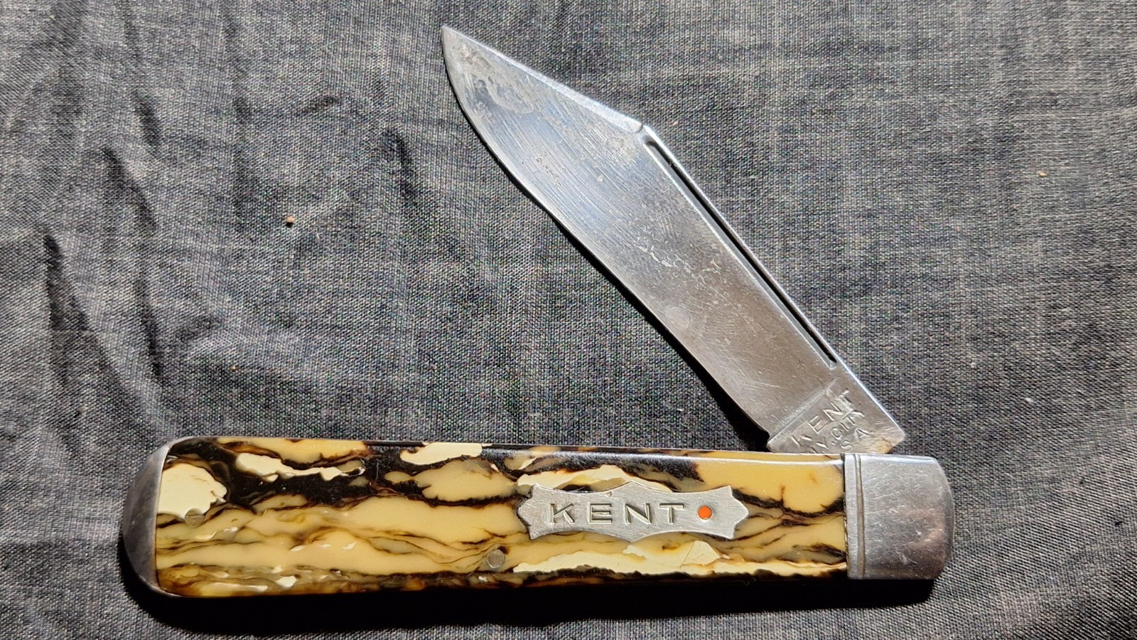 Vintage Kent NY City USA LARGE Grand Daddy Barlow Pocket Knife Well Used