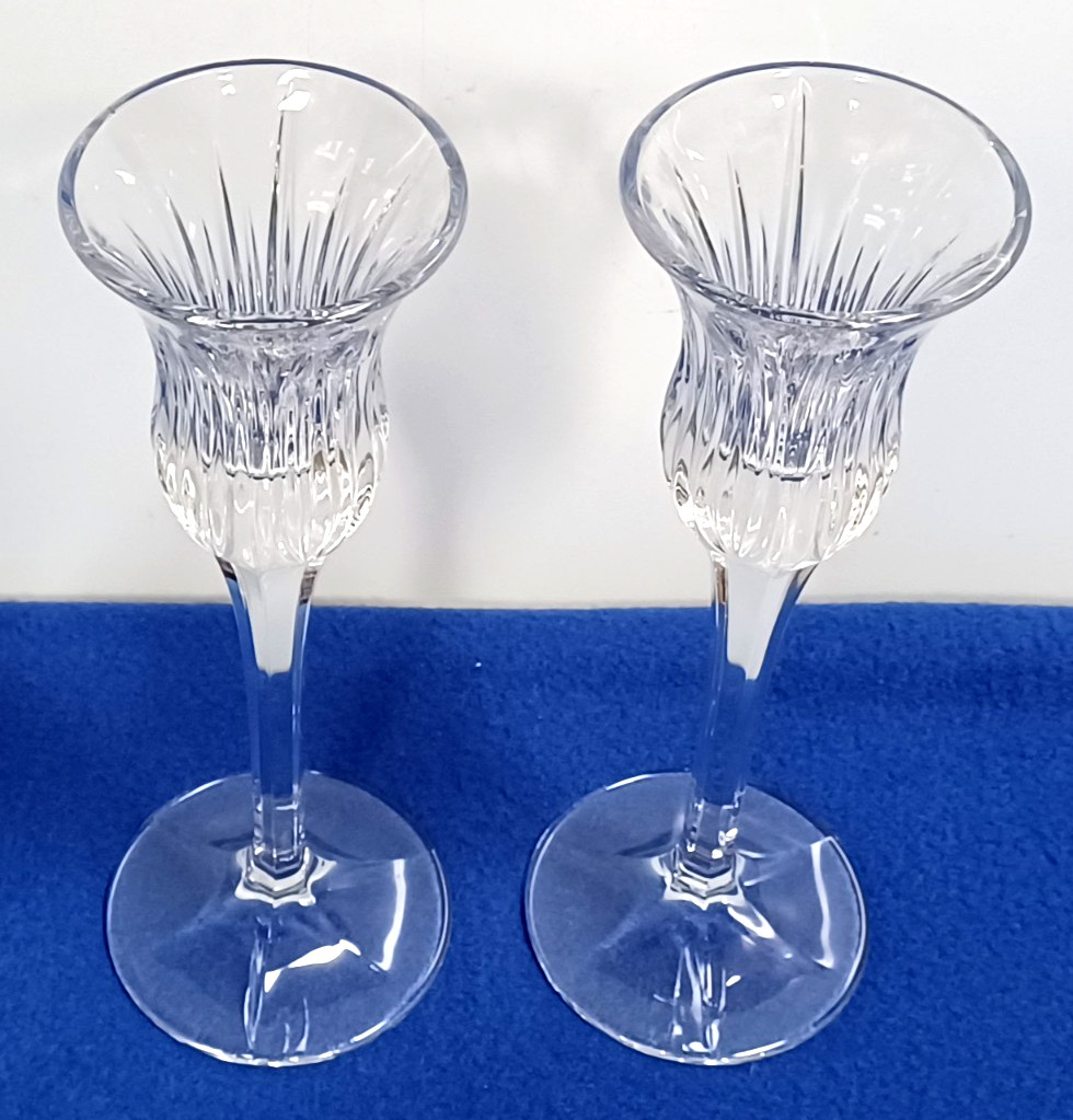 Mikasa Crystal “Icicles” Candlestick Holders Clear Vertical Cut 7-7/8″ Set of 2