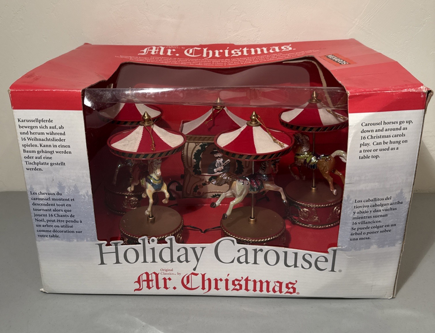 Vintage 2002 Mr Christmas Musical Holiday Carousel Horses Plays 16 Melodies NOS