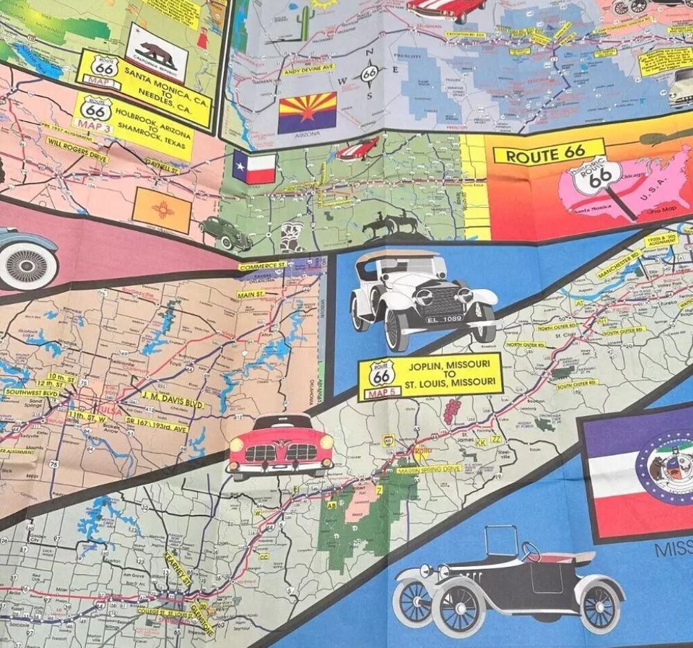 Vintage Pro-Map Historic Route 66 Map / Poster 1994 All 8 States on one Map Tb22