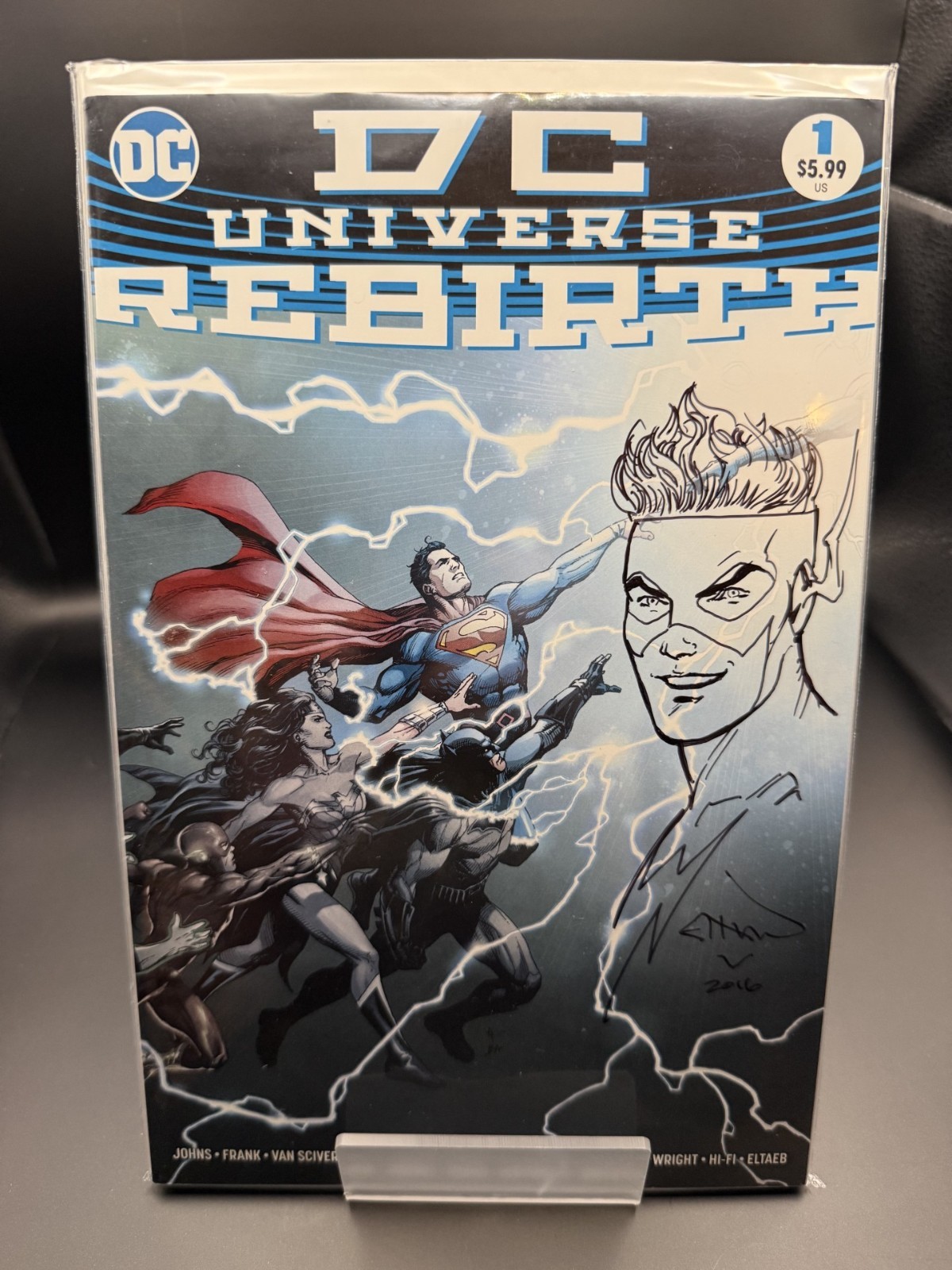 DC Universe Rebirth #1 signed and Flash sketch by Ethan Van Sciver