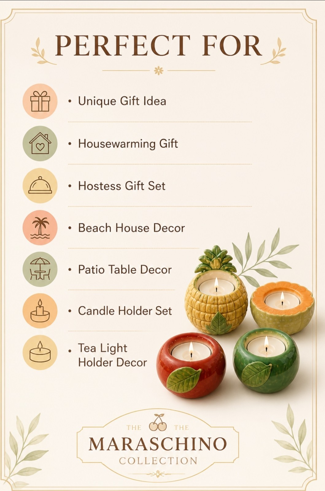PartyLite Fruit Splash Candle Holder Set Tealight Holders Tropical Summer Decor