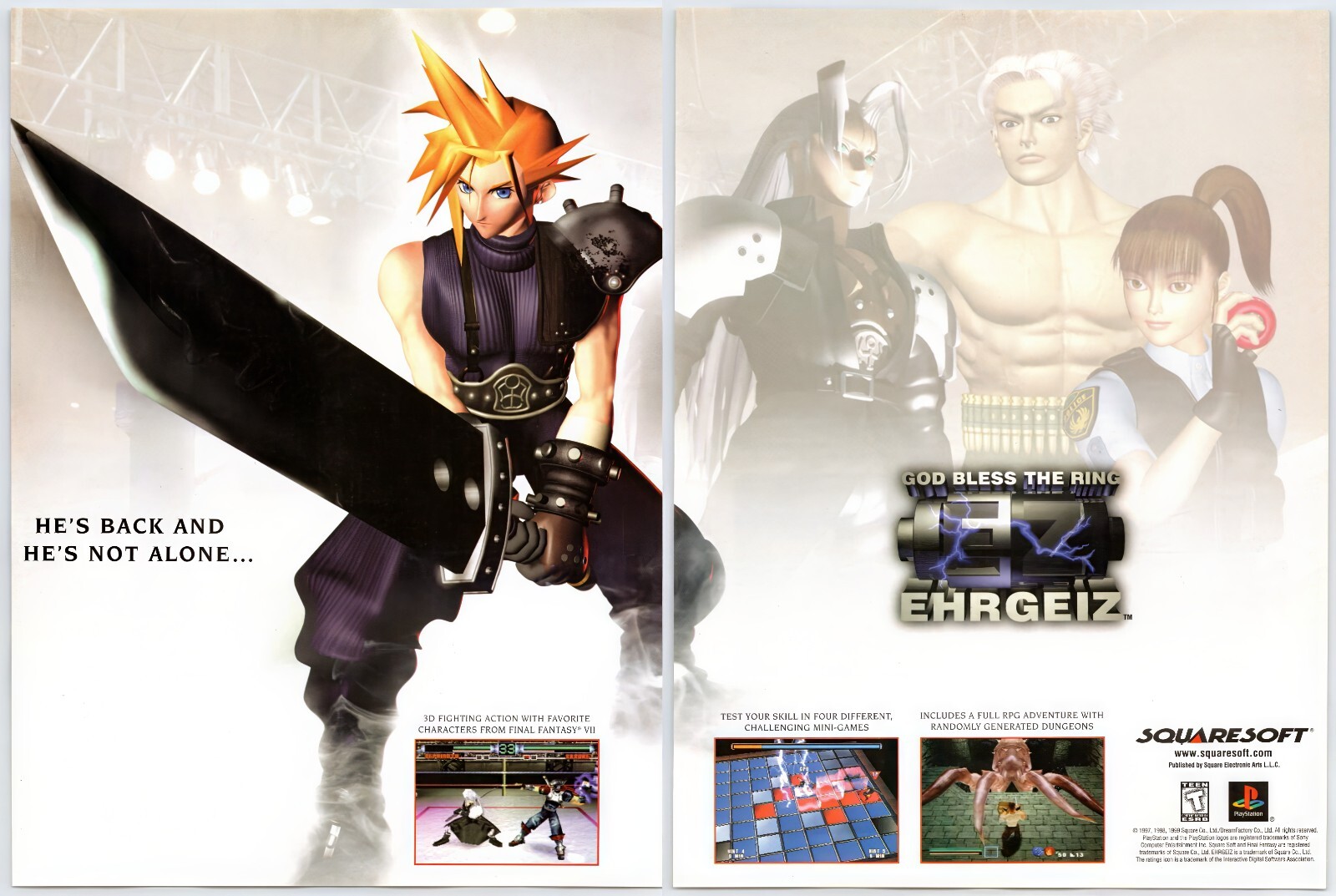 Vintage Print Ad 1999 EHRGEIZ Cloud FF7 Squaresoft Original Promo Poster Art