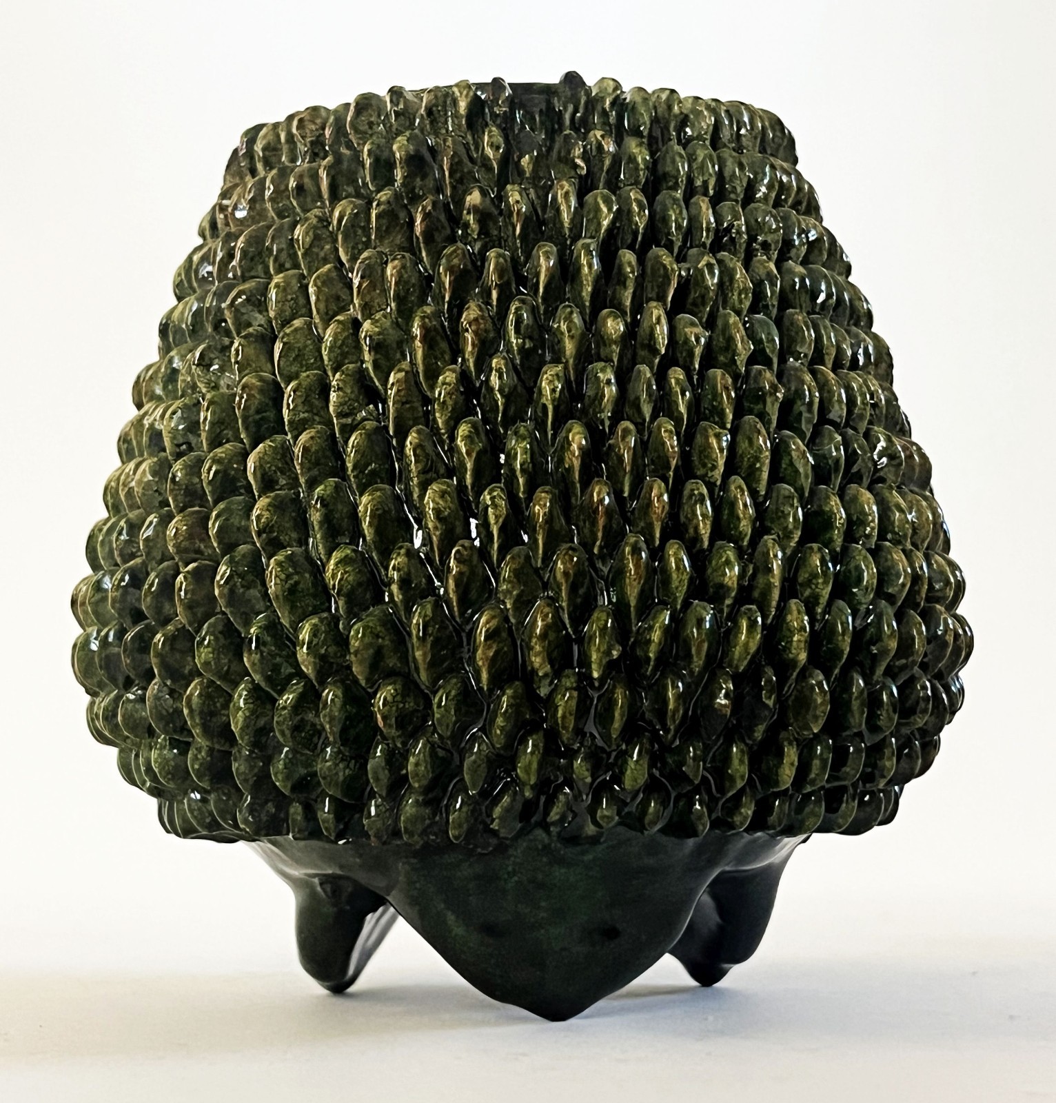 MEXICAN MICHOACAN SAN JOSE DE GRACIA GREEN CERAMIC CLAY PINEAPPLE JAR FOLK ART