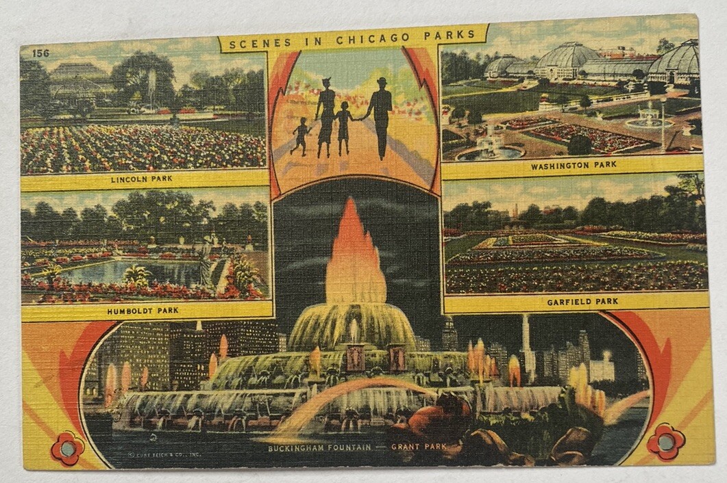 Vintage Linen Postcard c1950 ~ Scenes in Chicago Parks Multiview ~ Illinois IL