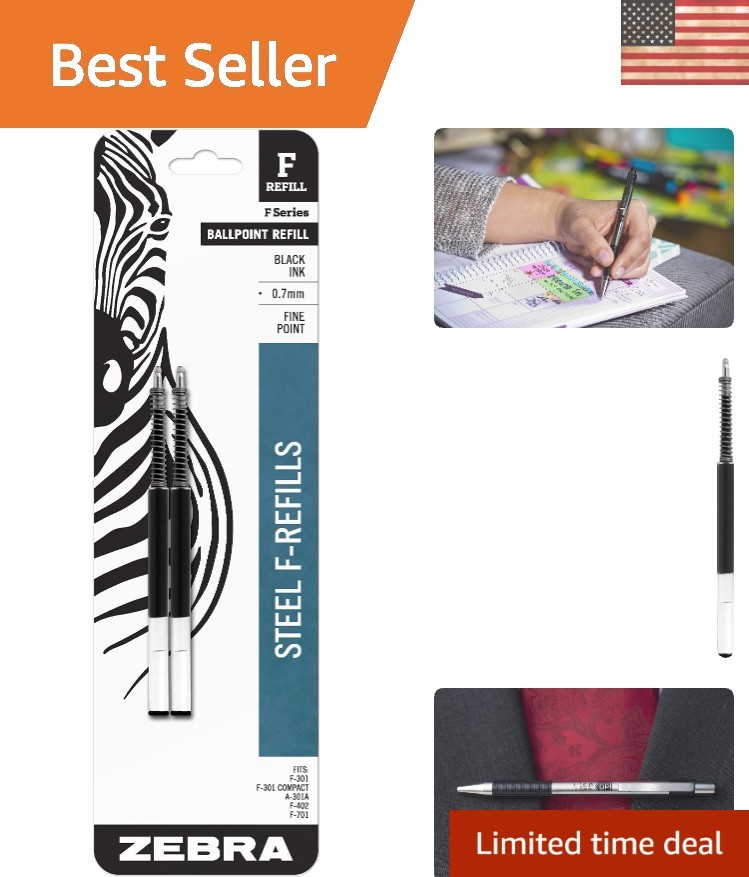 Smooth Black Ink Refills for Zebra F-Series Pens – 0.7mm Fine Point, 2-Pack