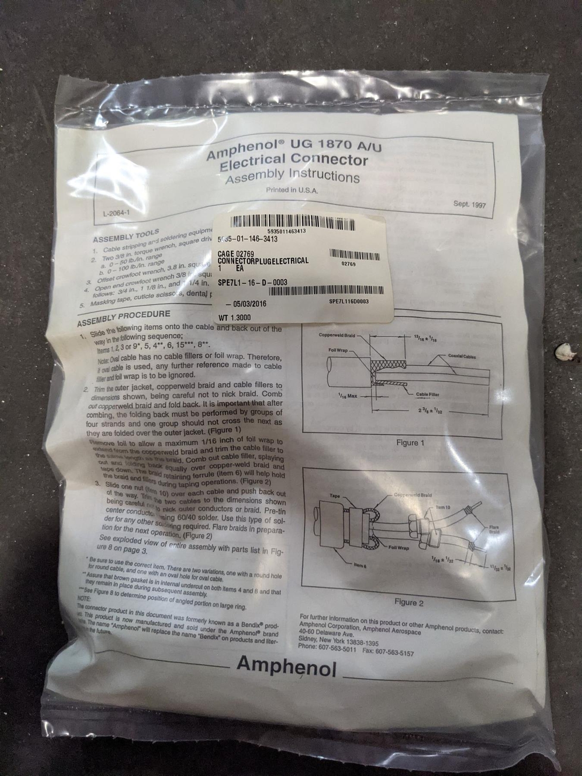 Amphenol UG-1870A/U Connector Plug Coaxial 9.65″ 5935011463413 Military LGM30