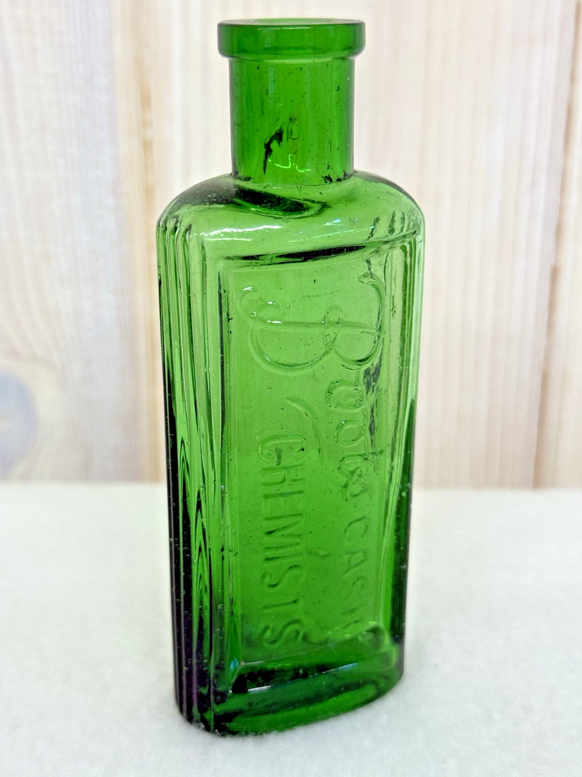 Boots The Chemist Bottle Vintage Antique Display Emerald Green 4.5 inches Tall