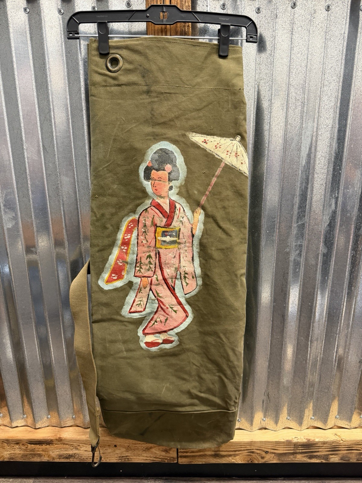 Vintage Named USMC Sea Bag Hand Painted Military Folk Art Pacific Theater Korea