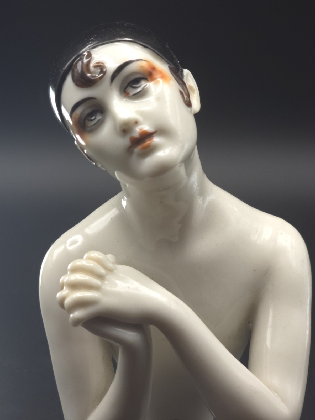 Antique German Dressel Kister Pierrot Pierrette Half Doll Porcelain Art Deco