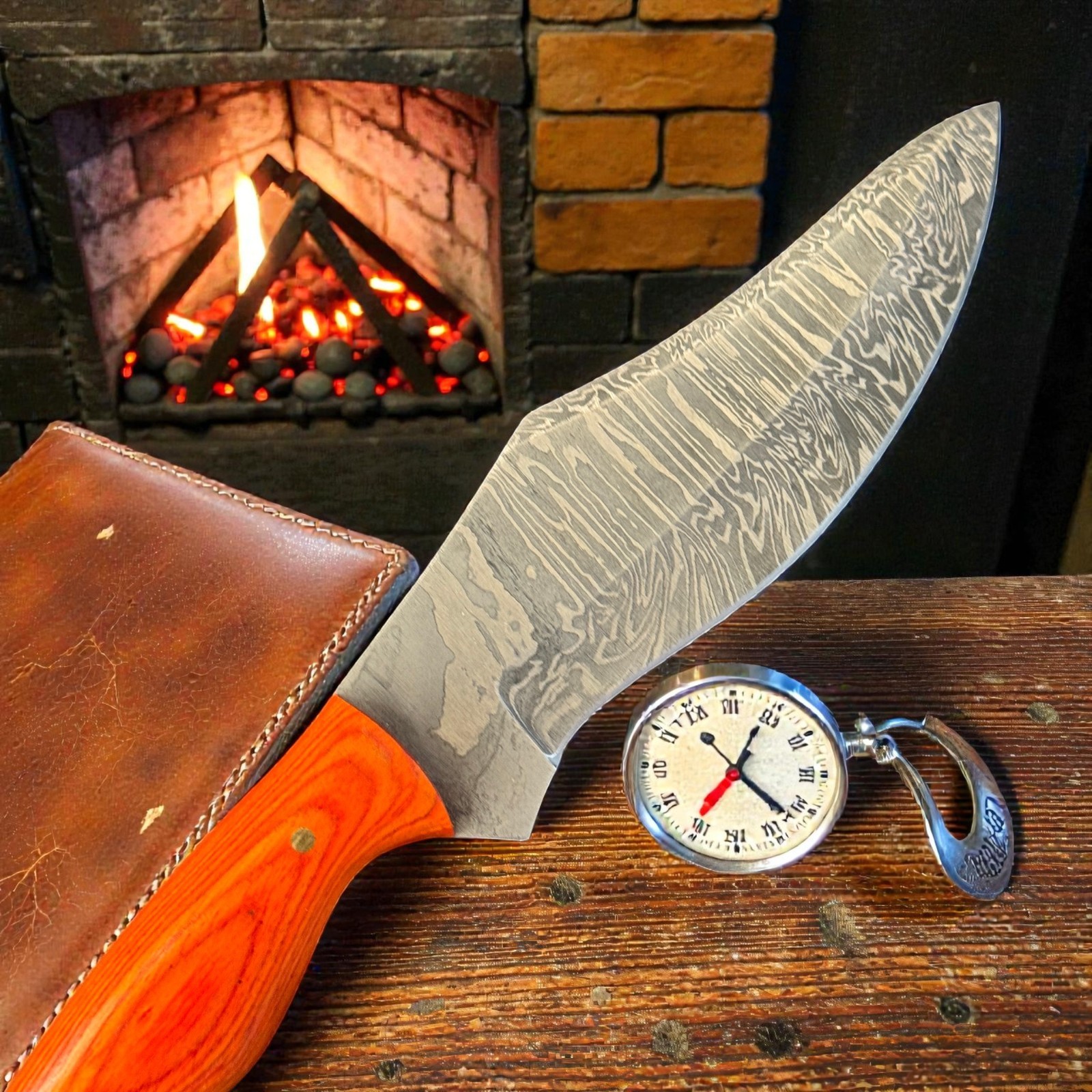 8.25″ Firestorm Damascus Steel Drop Point Skinner Hunting Knife TX 1272