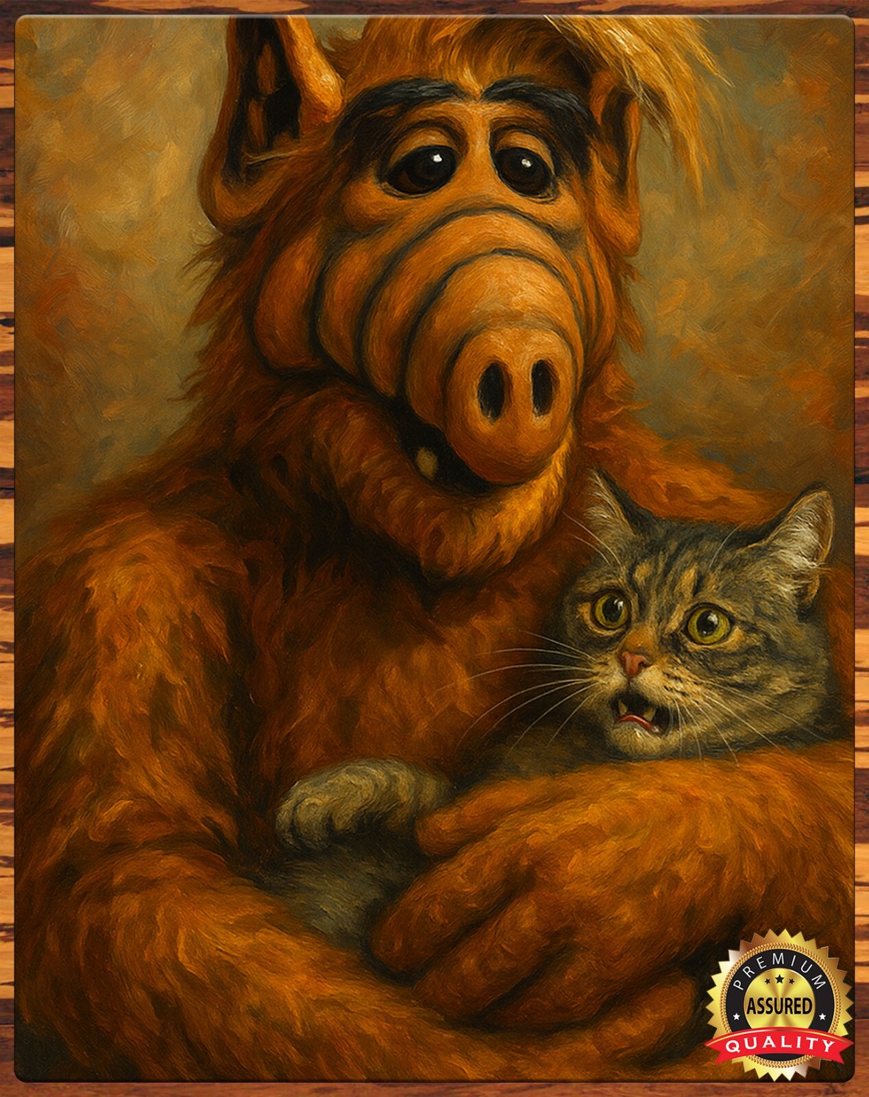 ALF Holding Cat – Tribute Art – 11×14 METAL SIGN – Hand-Signed by Artist