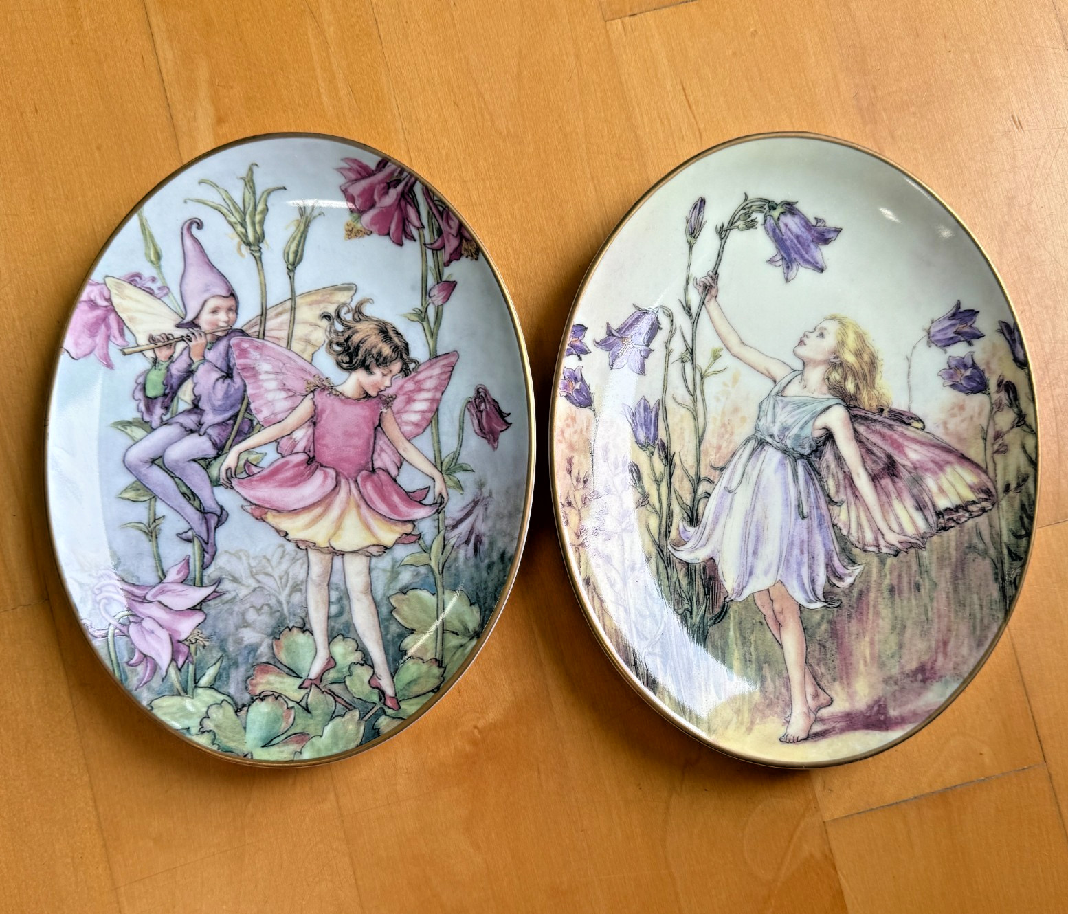 Royal Worcester Flower Fairies Plates PAIR Harebell Columbine 75th Anniv