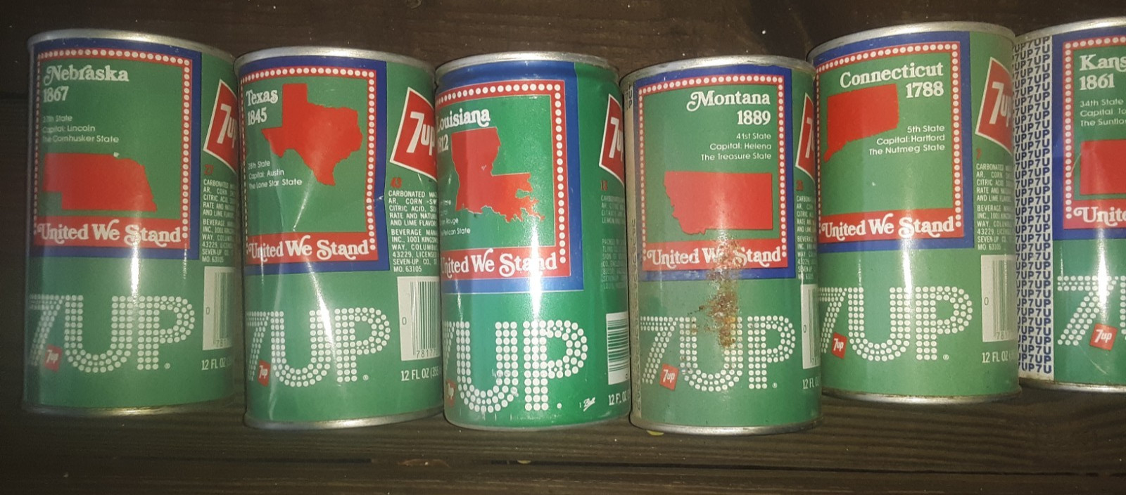 FULL SET ! 7up Bicentennial Uncle Sam USA State Steel Soda Pop Cans Collectible