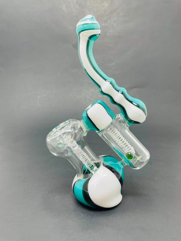 Hookah Water Pipe 7″ Aqua & White Double Chamber Tobacco Bubbler Bong