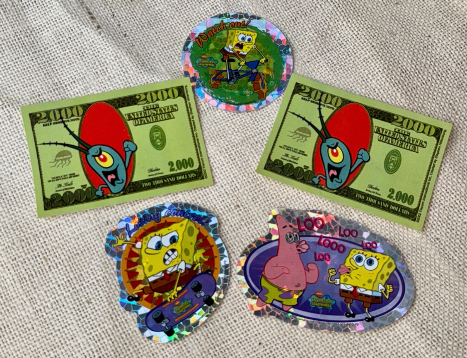 5 ~ 2002 Series #2 SpongeBob Money & Series #3 Stickers A & A Global Industries