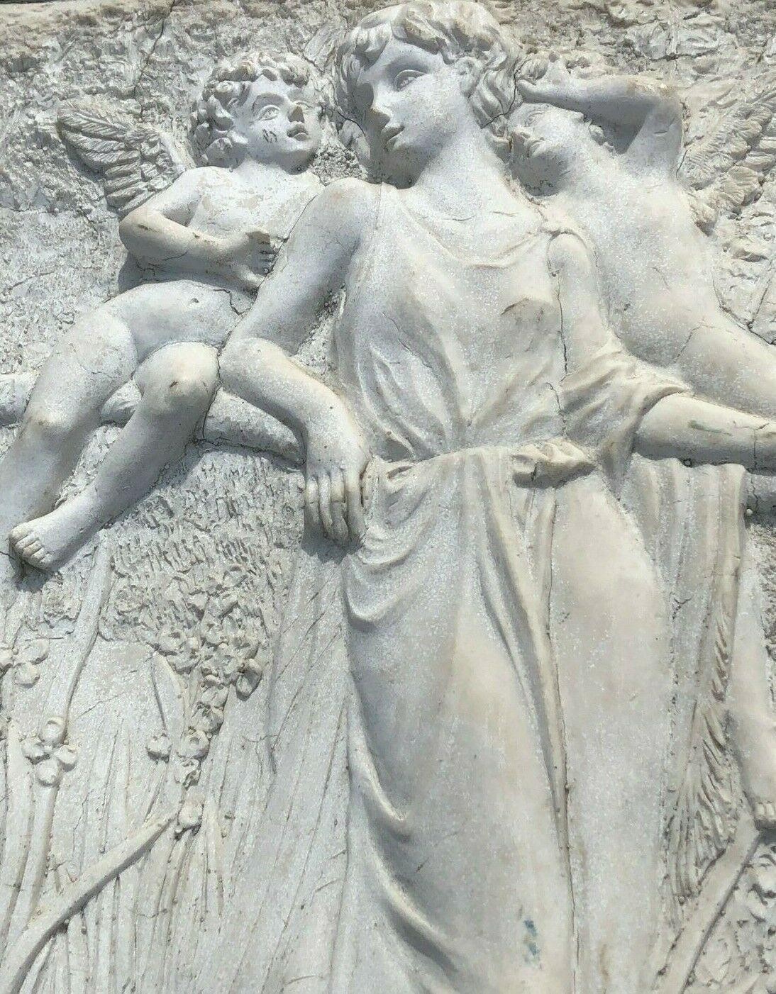 Antique Neo-Classical Plaster Plaque Lovely Woman & Cherubs w/Wrought Iron Frame