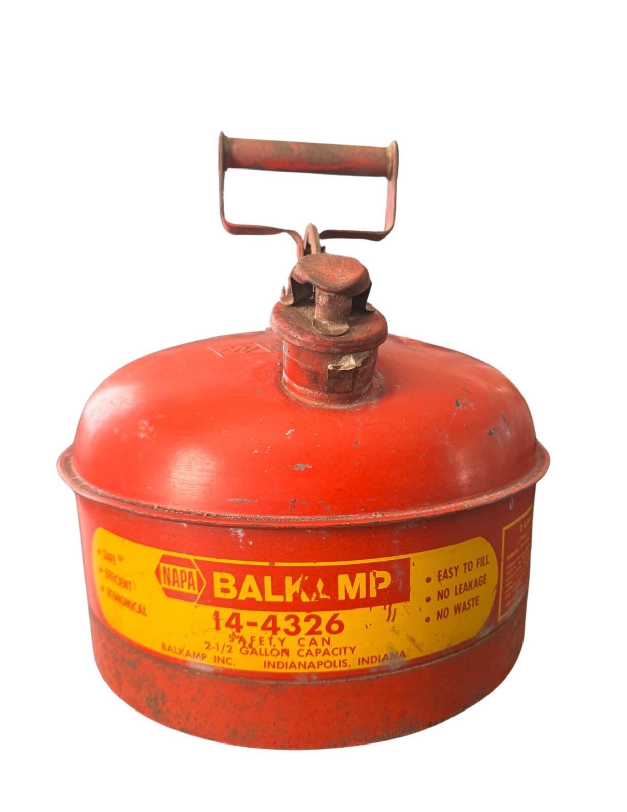 NAPA Balkamp Red Galvanized Gas Can 2 1/4 Gallon NO RUST Vintage 1986 With Caps