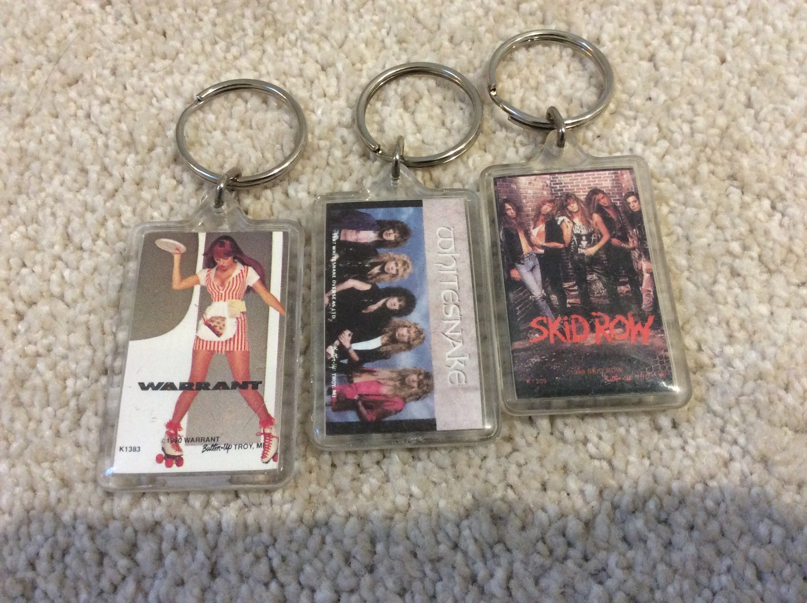 Lot of 3 Vintage Keychain Hair Metal Whitesnake Skid Row Warrant 1989 1990 Rock