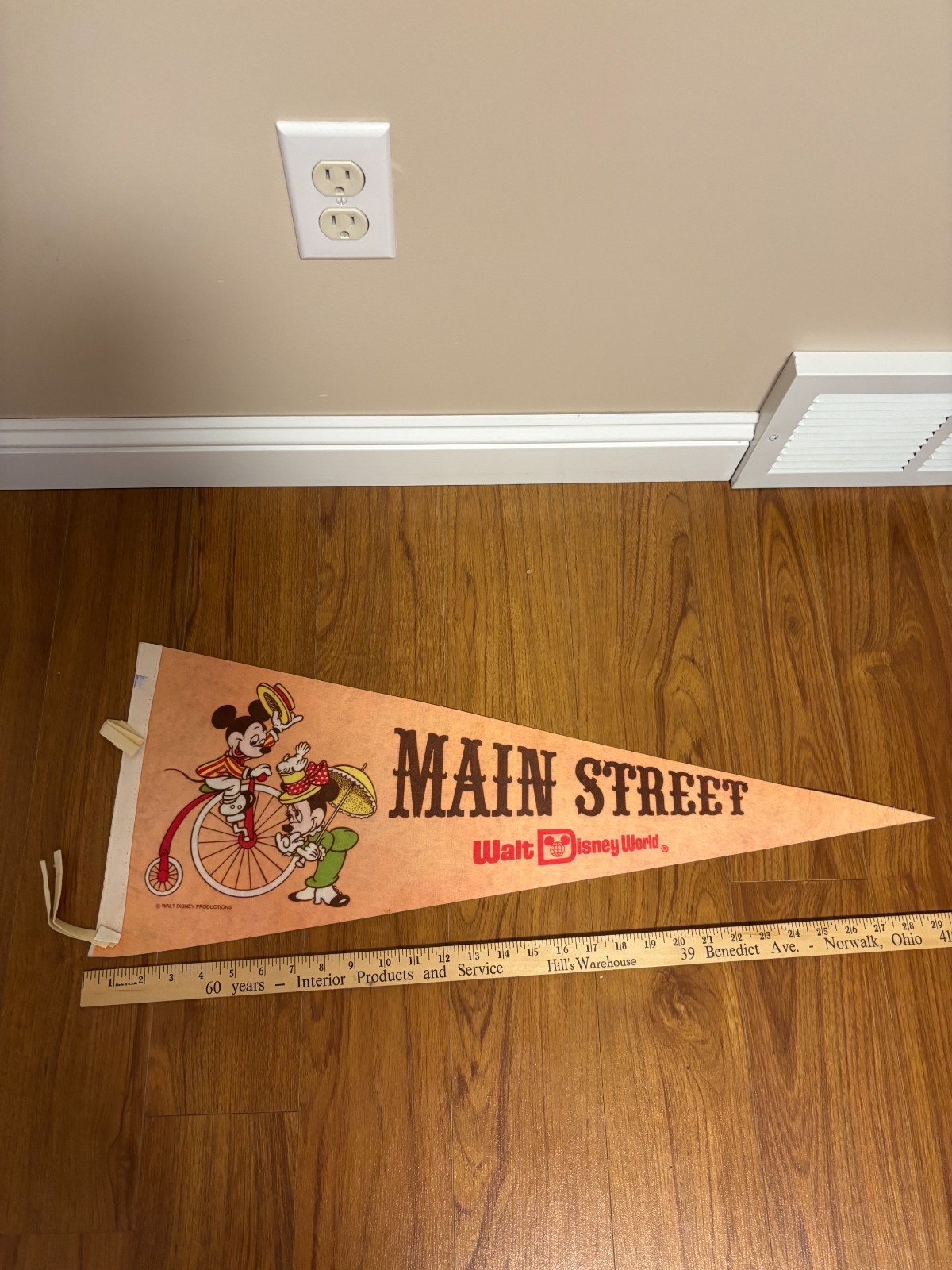 Vintage Walt Disney World Main Street USA Magic Kingdom Mickey Pennant 29″ 1980s