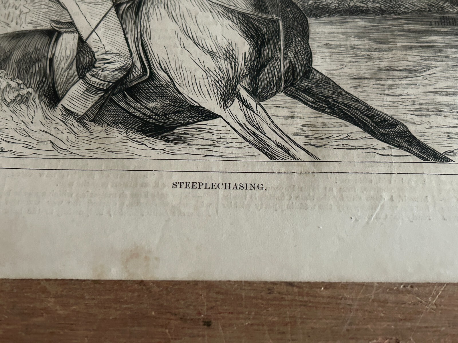 1871 Steeple Chasing Print Page Every Saturday Rough Poor Vintage Antique Orig